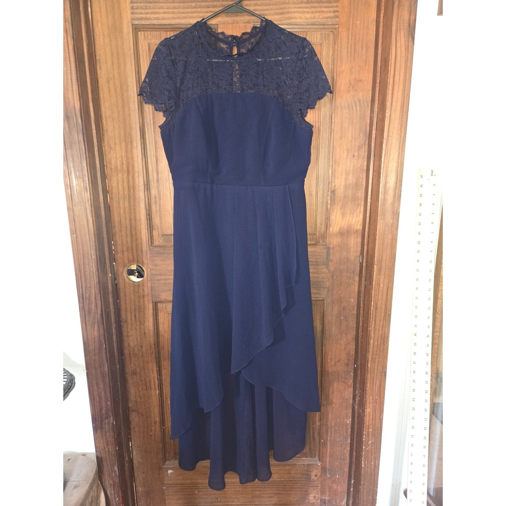 City Chic Navy Blue Lace High-Low Cocktail Dress Plus Size XXS 12 missing belt